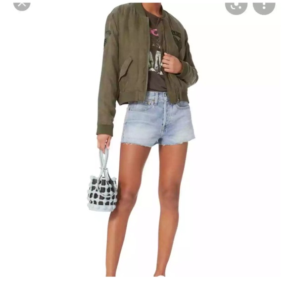 Rails Women's Ace Military Zip Up Patch Green Khaki Bomber Jacket (S) INTERMIX - Picture 5 of 5